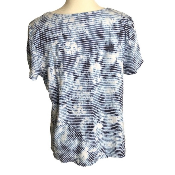 J. Jill Pure Jill Blue Striped Linen Blend Scoop Neck Short Sleeve Shirt - Picture 2 of 6